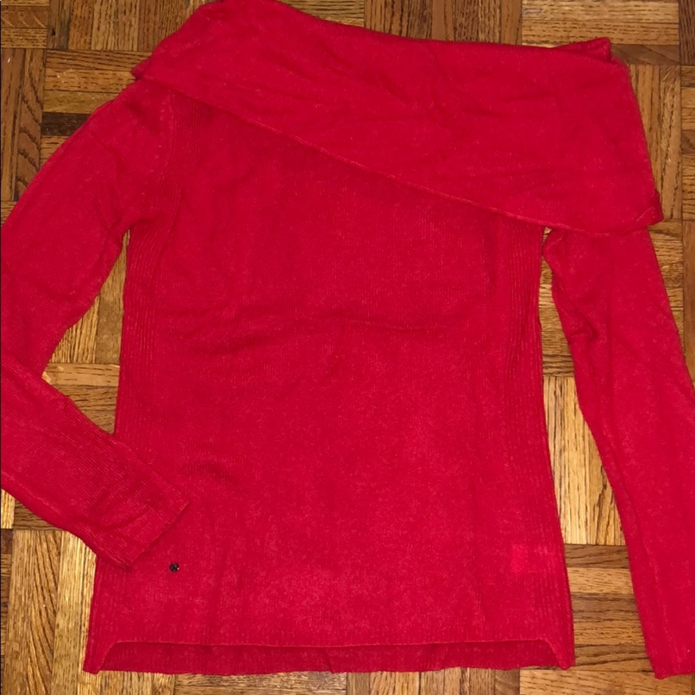 HALSTON cowl off shoulder cashmere sweater